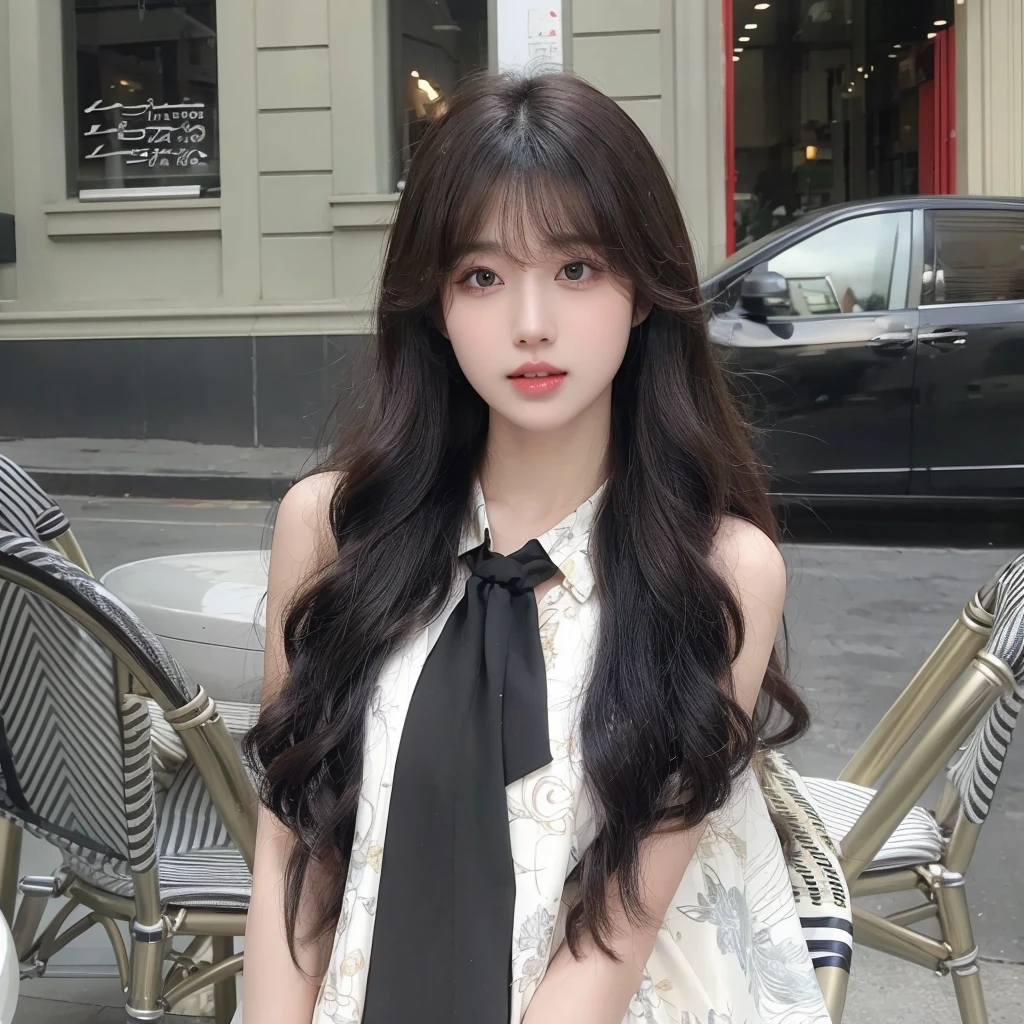 Air bangs long curly hair,Long curly black brown hair,Natural and beautiful hair,The background is simple and clean,uniform hair color