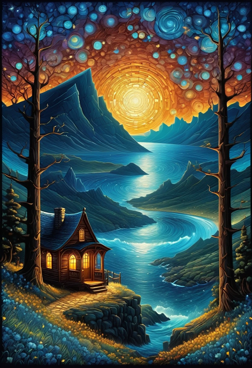 fine art, oil painting, best quality, dark tales, Cape Town in the  Van Gogh  style, starry sky, Dan Mumford, Andy Kehoe, 2d, flat, cute, adorable, vintage, art on a cracked paper, patchwork, stained glass,  fairytale, storybook detailed illustration, cinematic, ultra highly detailed, tiny details, beautiful details, mystical, luminism, vibrant colors, complex background