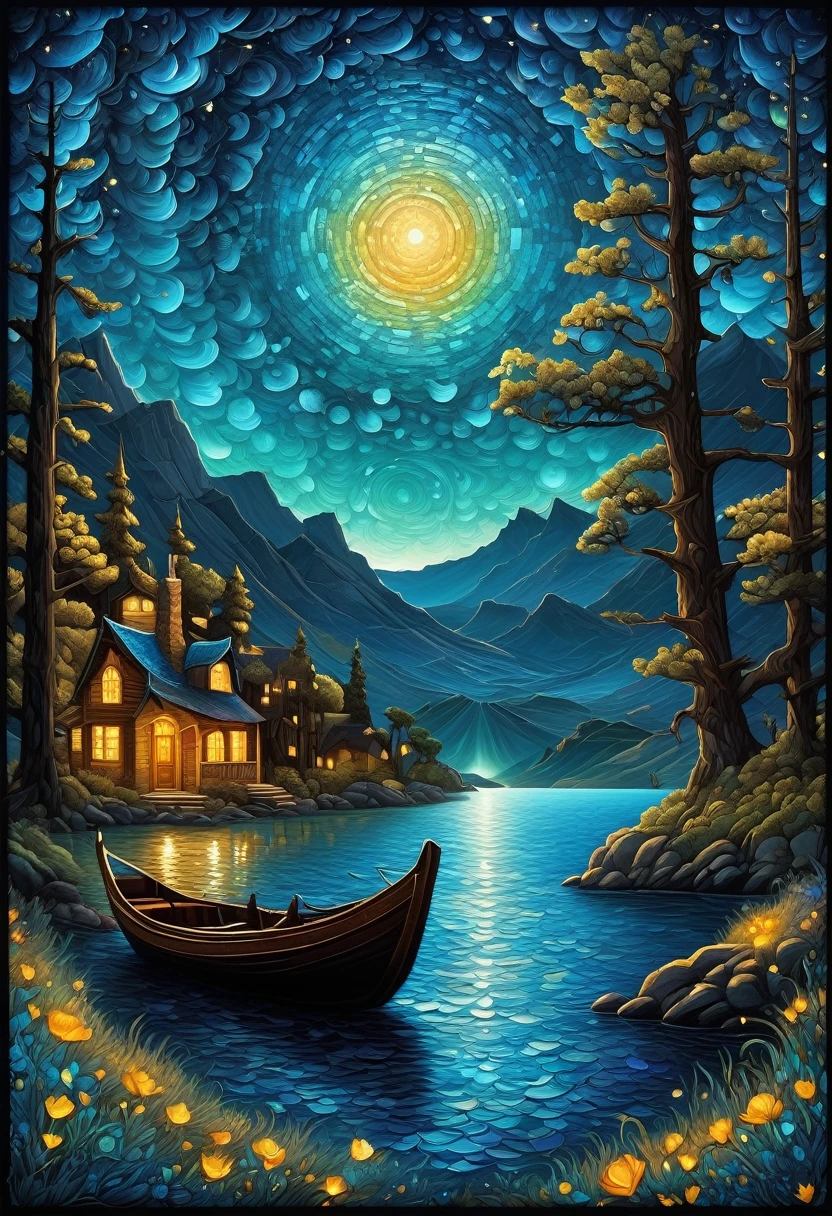 fine art, oil painting, best quality, dark tales, Cape Town in the  Van Gogh  style, starry sky, Dan Mumford, Andy Kehoe, 2d, flat, cute, adorable, vintage, art on a cracked paper, patchwork, stained glass,  fairytale, storybook detailed illustration, cinematic, ultra highly detailed, tiny details, beautiful details, mystical, luminism, vibrant colors, complex background