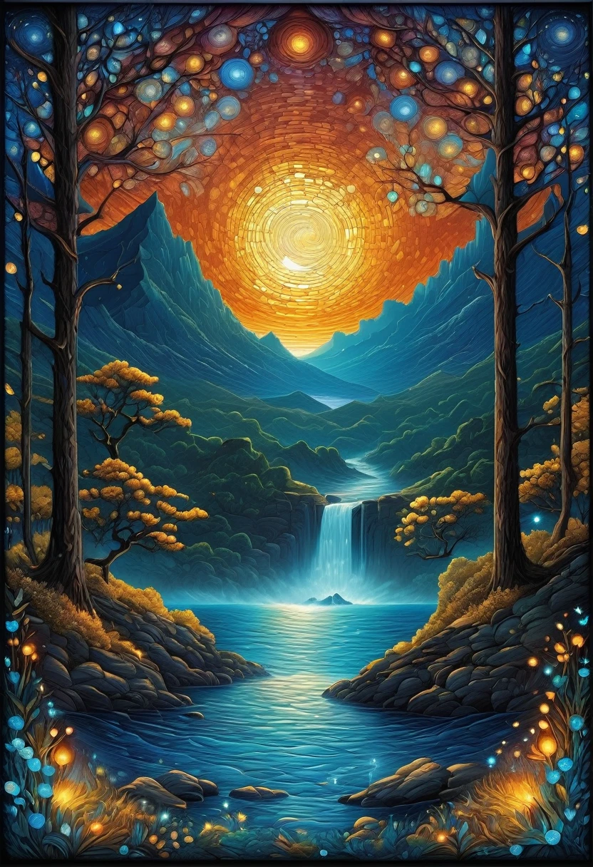 fine art, oil painting, best quality, dark tales, Cape Town in the  Van Gogh  style, starry sky, Dan Mumford, Andy Kehoe, 2d, flat, cute, adorable, vintage, art on a cracked paper, patchwork, stained glass,  fairytale, storybook detailed illustration, cinematic, ultra highly detailed, tiny details, beautiful details, mystical, luminism, vibrant colors, complex background