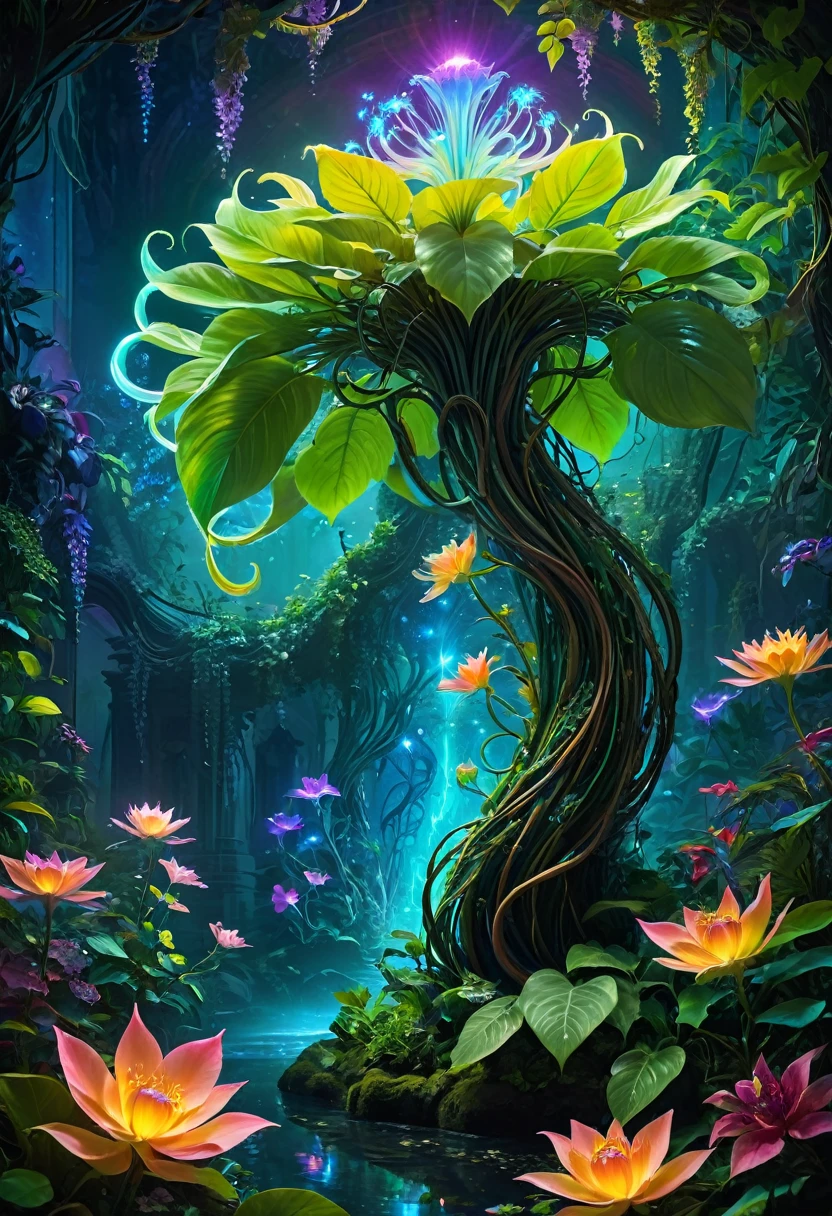 (best quality,4k,8k,highres,masterpiece:1.2),ultra-detailed,(realistic,photorealistic,photo-realistic:1.37),bright and colorful lighting,vivid colors,botanical dreamscape,magical alien plant,ethereal atmosphere,otherworldly,alien landscape,alien vegetation,extraterrestrial flora,unsual plant life,exotic display,nurtured by cosmic energy,phosphorescent glow,glowing petals,crystalline leaves,bioluminescent tendrils,surreal and vibrant,rich saturation,organic shapes,translucent blossoms,dreamlike fantasy,enchanted environment,lush growth,abundant foliage,twisting vines,shimmering leaves,unusual textures,curved forms,aromatic scent,transcendent beauty,mystical allure,mythical essence,enchanted garden,hidden sanctu wlary,peaceful tranquility,harmony with nature. Women