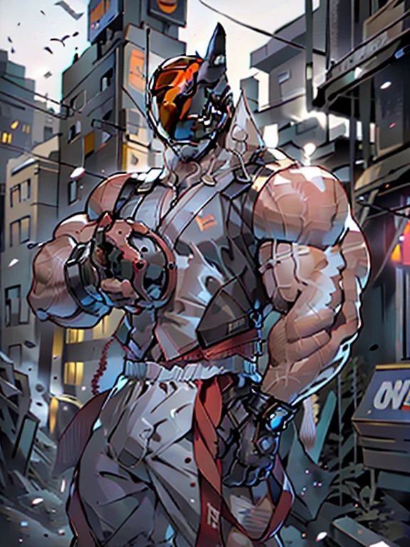 There is a man with a big chest and a big chest, Ciborgue morto-vivo masculino musculoso, lobisomem musculoso, muscular character, musculoso! Cyberpunk, dog - faced muscular goblin, musculoso!! scientific fiction, manly monster tough guy, muscular male hero, caracteres musculosoes, musculoso e aterrorizante, inspirado por Rob Liefeld, simetria!! Retrato de Akuma, human male demon