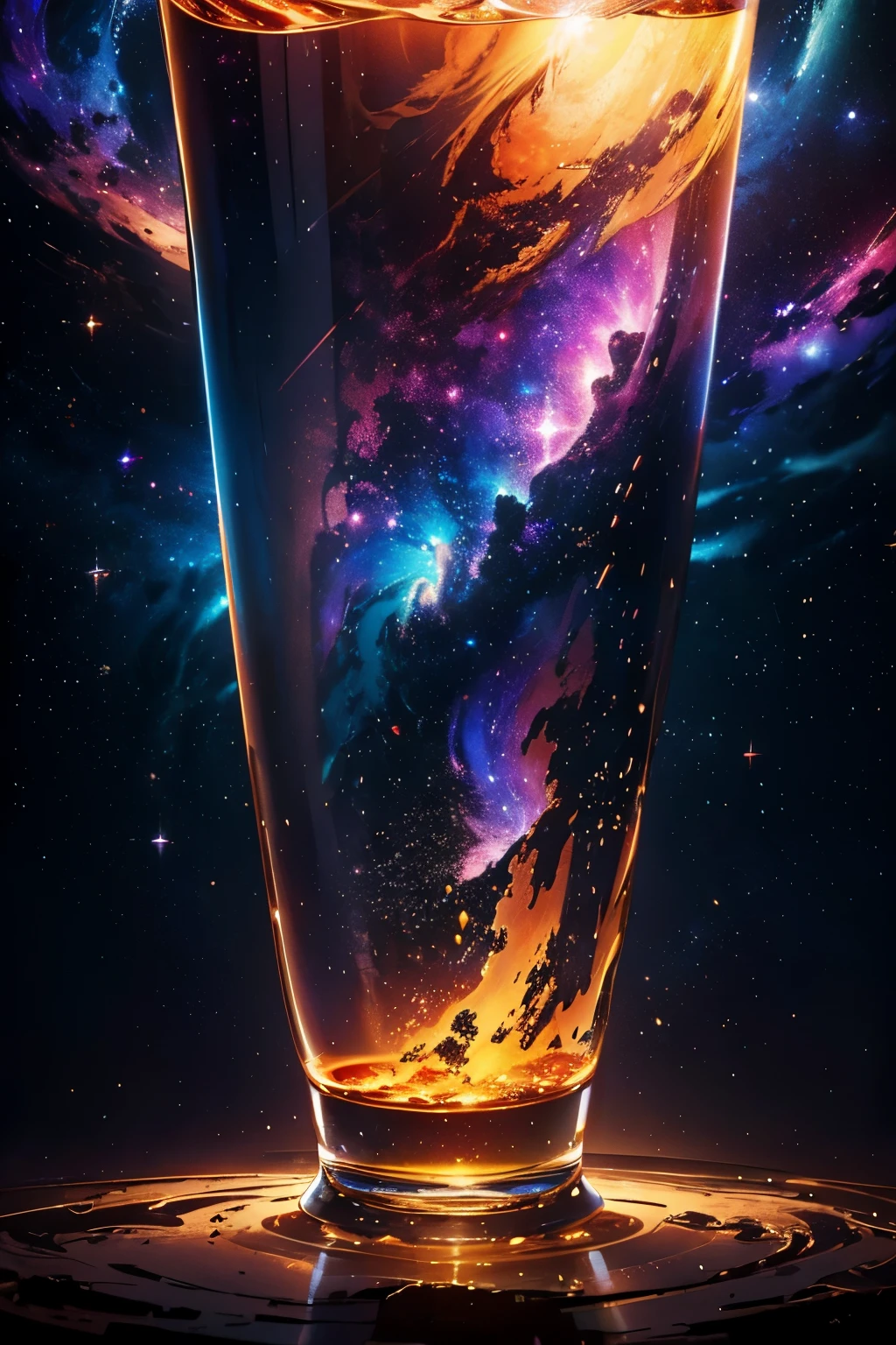 detailed giant alcohol cloud in space, forever young, always drunk, detailed glass liquor bottles, intricate nebula swirling, dramatic lighting, cinematic composition, ultra-detailed, 8k, realistic, photorealistic, masterpiece, vibrant colors, dramatic lighting, ethereal, surreal, fantasy, concept art
