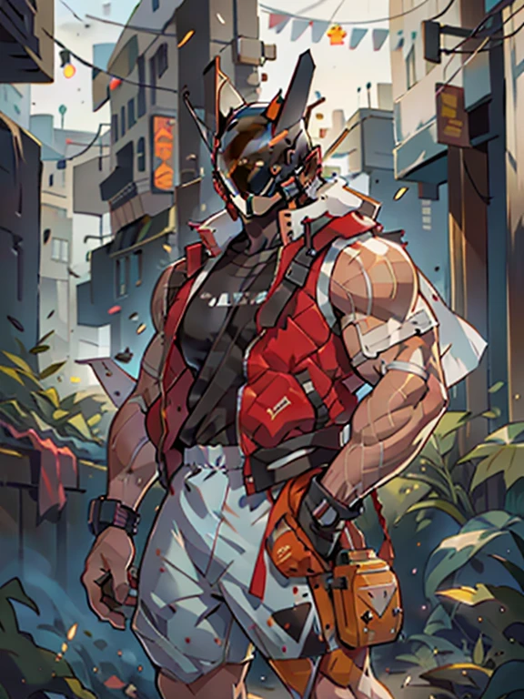 mouse Head,(No mask:1.5),masterpiece,best quality,dusk,muscular male,depth of field,messy,Battlefield,mecha danshi,