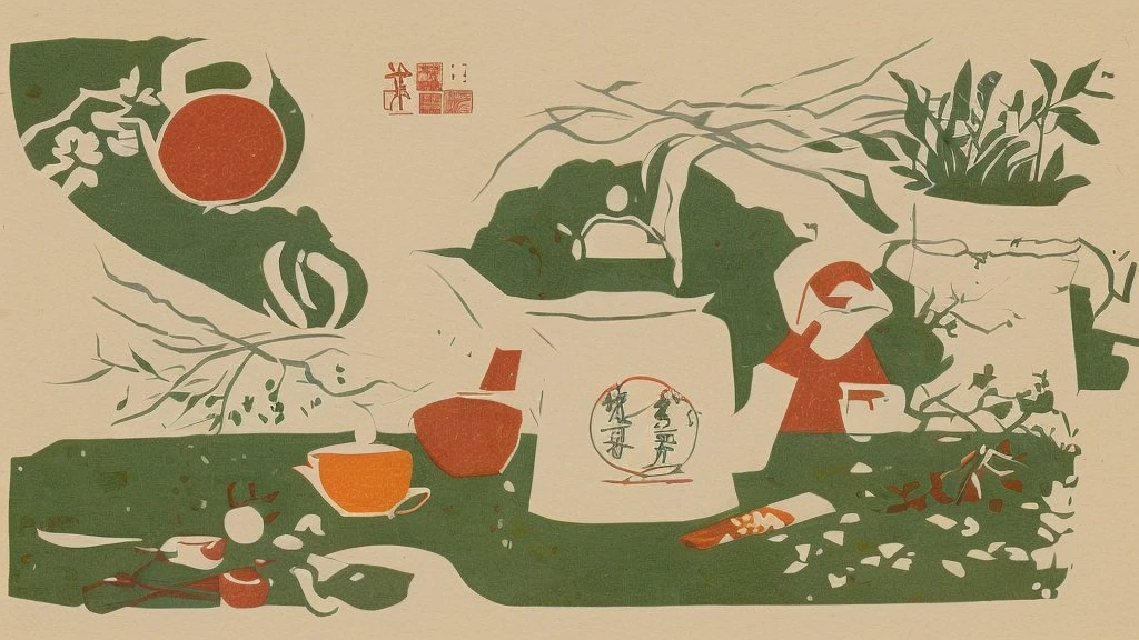  illustration, simple lines, making Chinese tea 1. Preparing equipment Draw a neat picture of a teapot, teacup, tea leaves, kettle, and measuring spoon