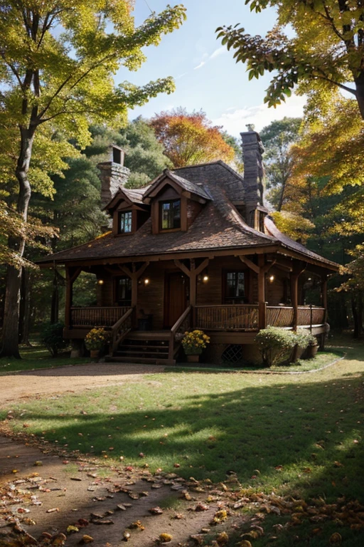 Fairytale house against the backdrop of an autumn forest. high quality