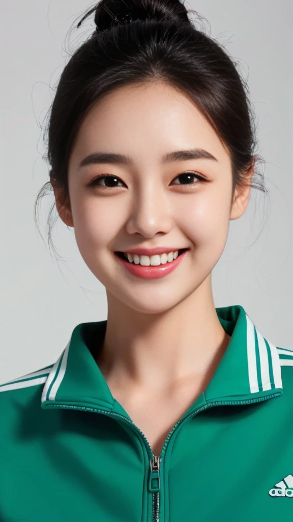 best quality、Disorganized、Very detailed、Finely、high resolution、8k wallpaper、Perfect dynamic composition,A woman in a green jacket with white stripes smiles, youngcute的韩国面孔,cute的韩国脸, Korean facial features, Nam Jae-yeon, Beautiful Korean woman, korean symmetrical face, Korean Girl, 美丽的young韩国女人, Lee Ji-eun, Lee Ji-eun, young漂亮的韩国女人, young,cute,Asian Face, Smiling sweetly, Beautiful smiling face