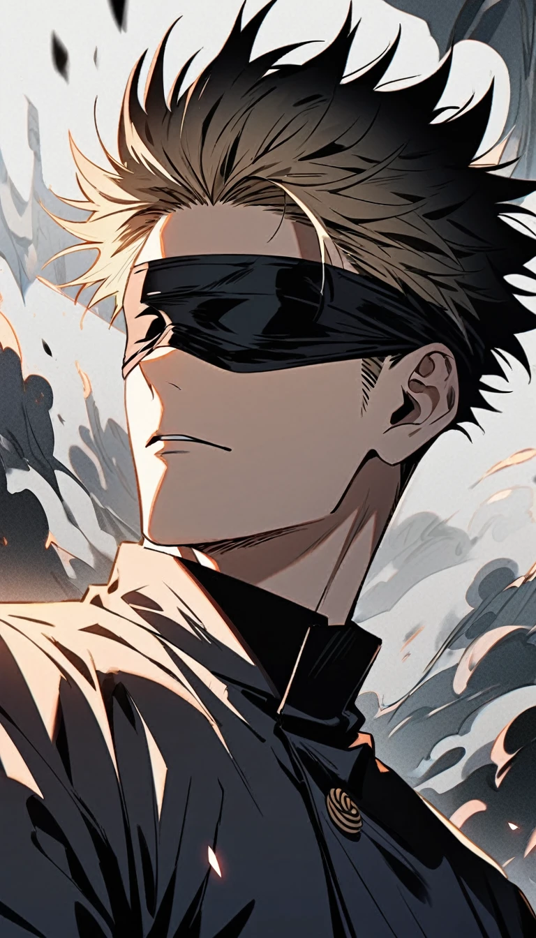 1 male gojo (jujutsu Kaisen) with formal dresses up look ahead background light with black blindfold animec high detailed