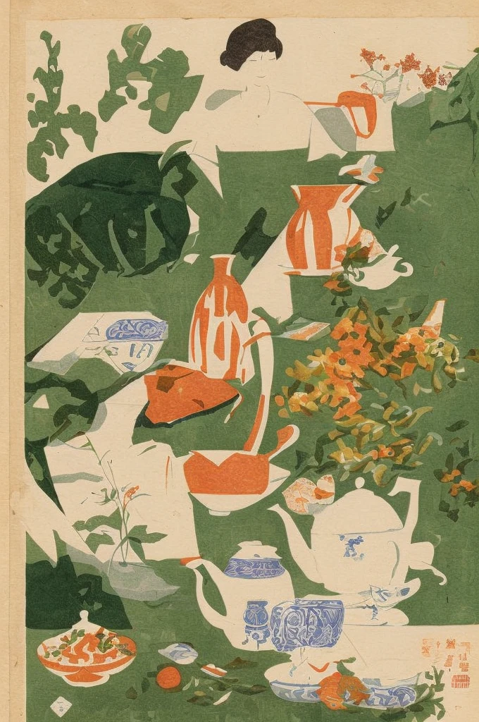  illustration, simple lines, making Chinese tea 1. Preparing equipment Draw a neat picture of a teapot, teacup, tea leaves, kettle, and measuring spoon