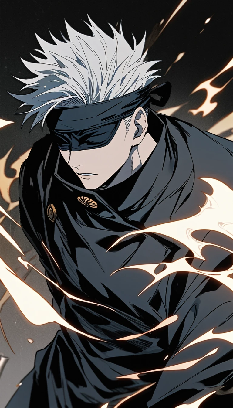 1 male gojo (jujutsu Kaisen) with formal dresses up look ahead background light with black blindfold animec high detailed