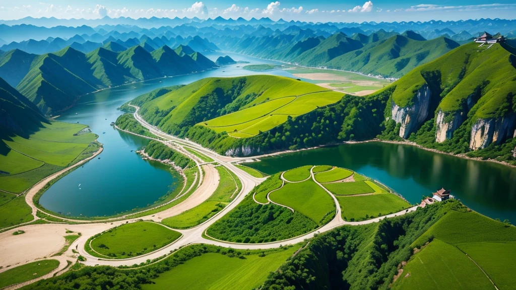 Beautiful natural scenery of China, Aerial view, Photorealistic photos, High definition, 8K