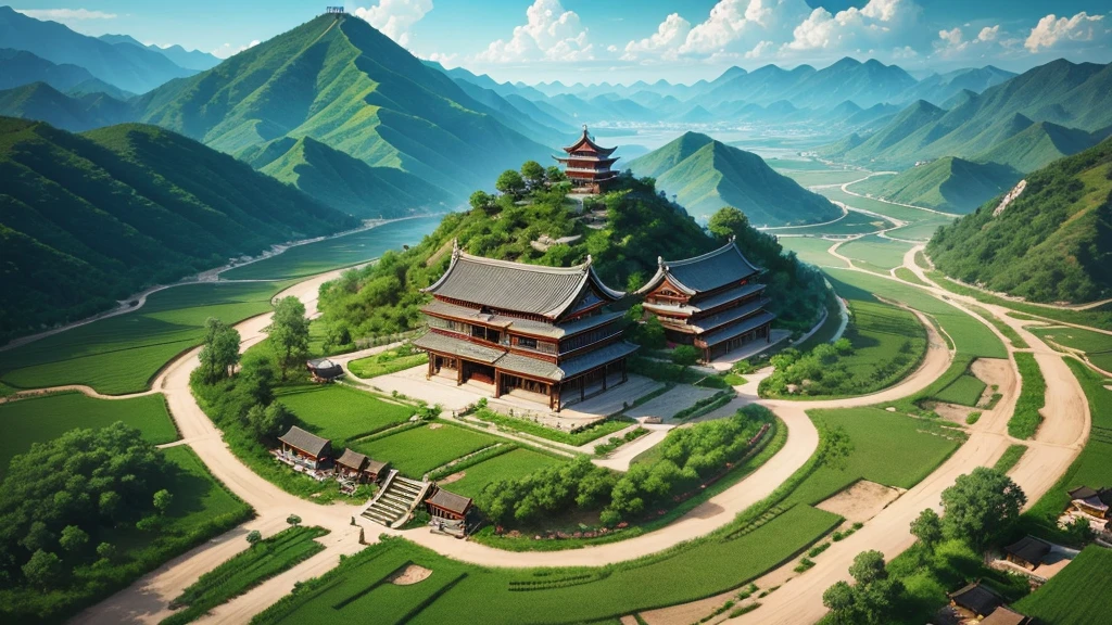 Chinese ancient village, Aerial view, Photorealistic photos, High definition, 8K