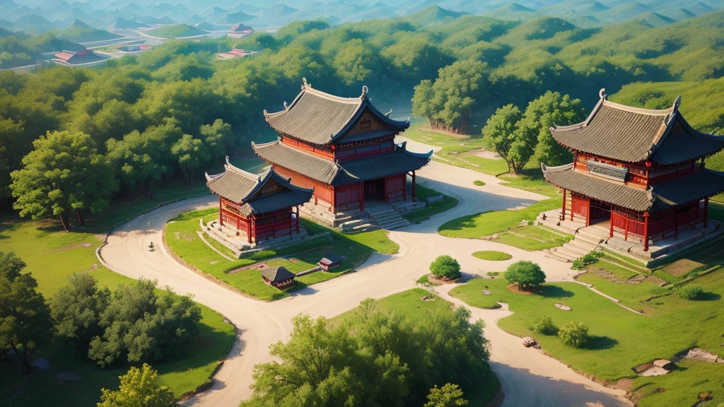 Chinese ancient village, Aerial view, Photorealistic photos, High definition, 8K