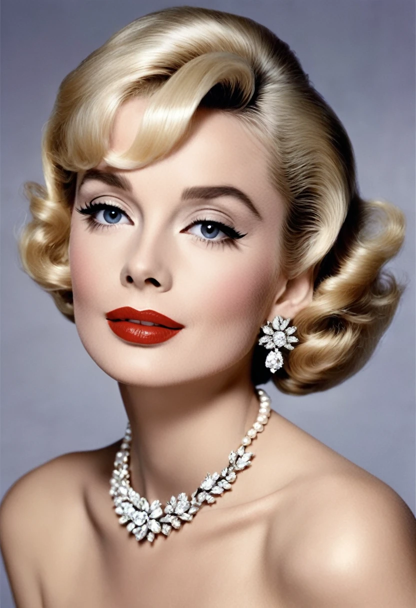 blonde woman similar to AUDREY HEPBURN and marilyn monroe ultra realistic Bijoux de Charme