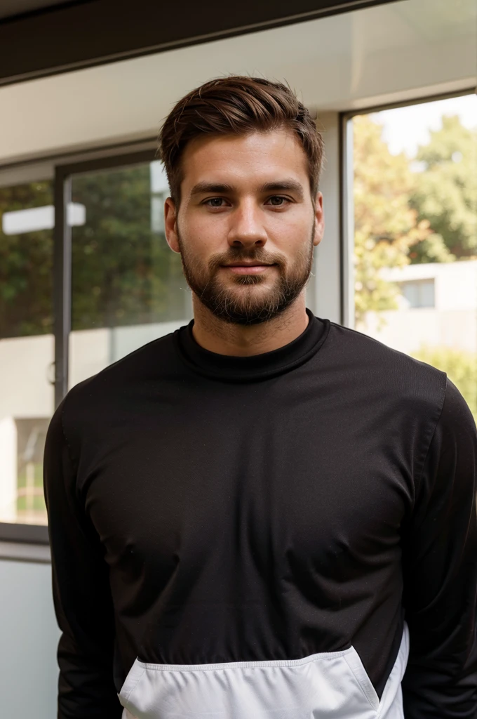 A 30 year old football manager from Germany, brown hair, thin beard