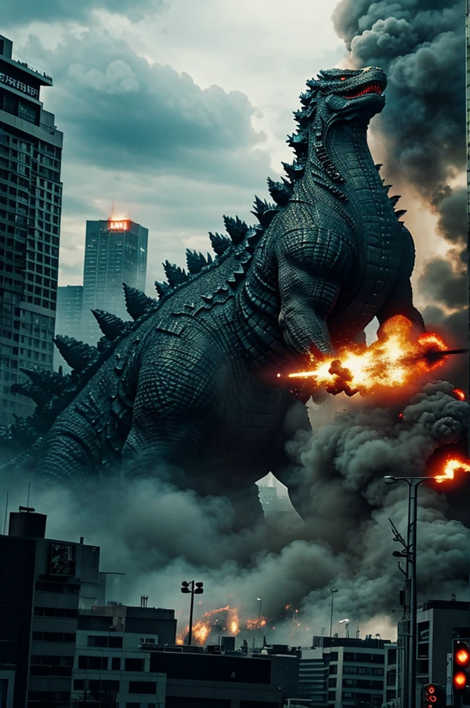 Create Godzilla destroying a city