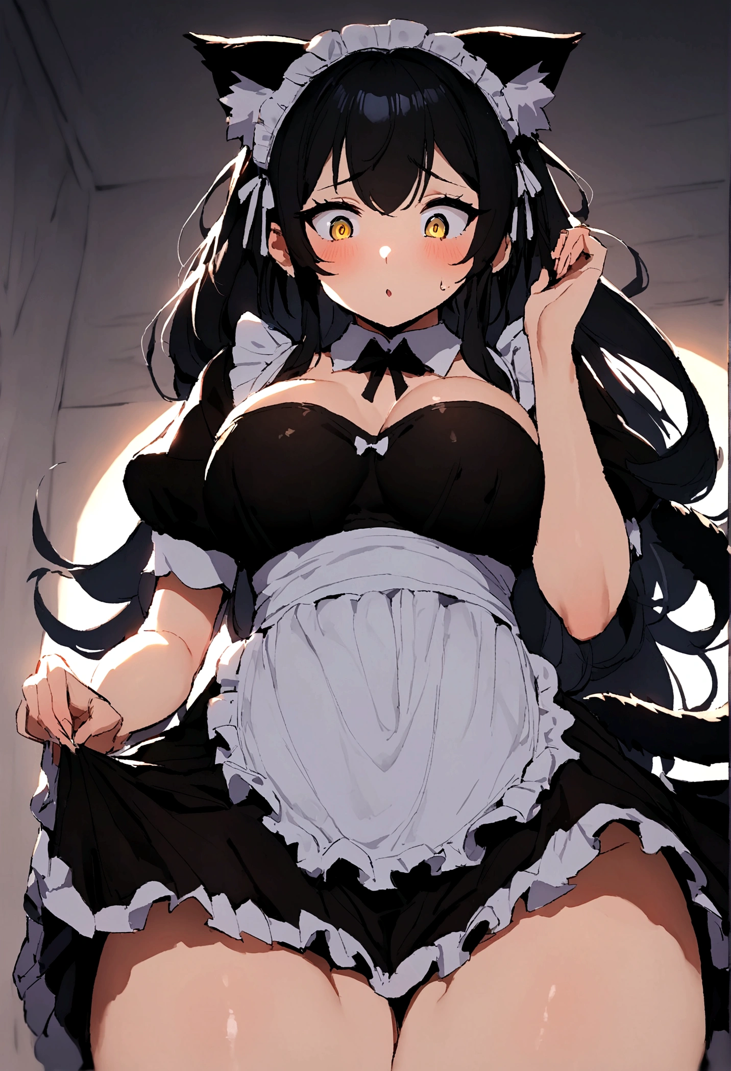beautiful,(Sexy),Elegant women,Mature,big eyes,Long hair,Summer,Cat ear,cute,Maid costume,Tail,In the bedroom