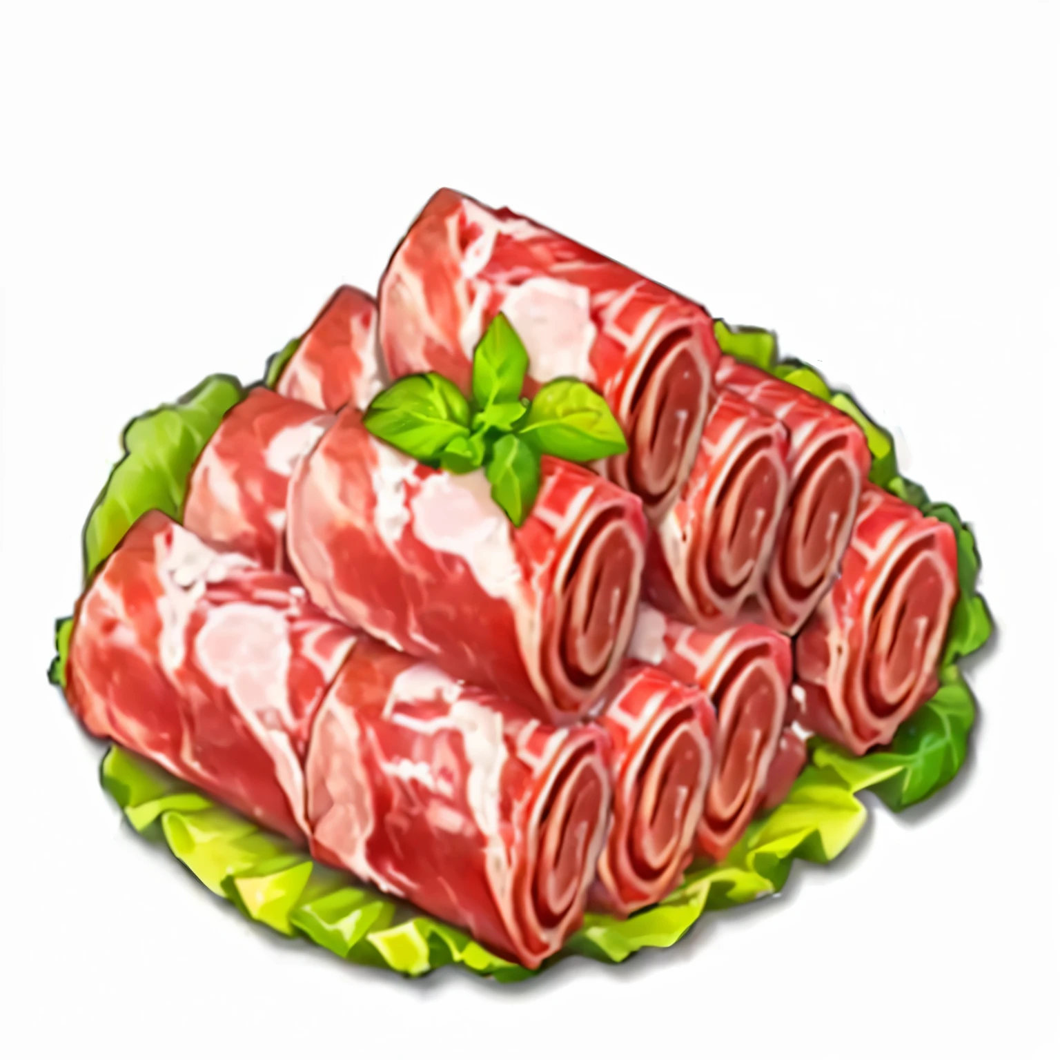 a close up of a plate of meat rolls with lettuce, meat factory, pork meat, meat, meaty, meat texture, Butcher, juicy meat, meats on the ground, salami, 生猪meat, 熏meat, rib cage, red meat shreds, ground red meat, 牛meat, meat with veins, meat machine, Fresh Kill, 中心猪meat, lunchmeat, Clay, reel