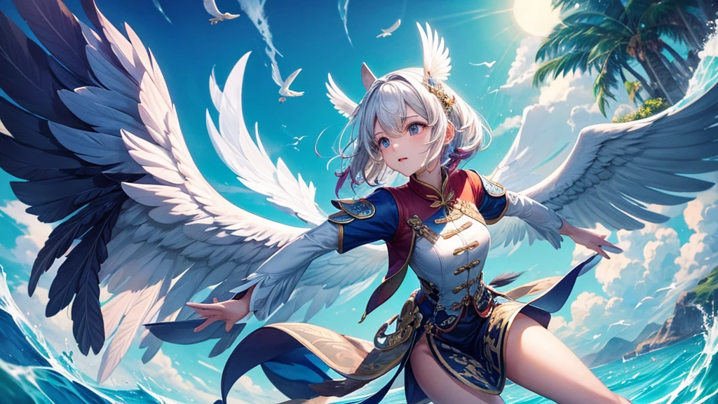 Canghai Jingwei feather wings bird wings anthropomorphic waves