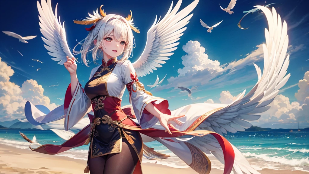 Canghai Jingwei feather wings bird wings anthropomorphic waves