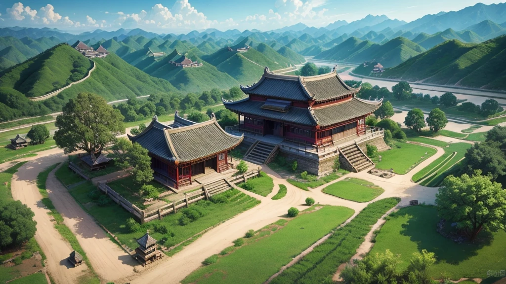 Chinese ancient village, Aerial view, Photorealistic photos, High definition, 8K