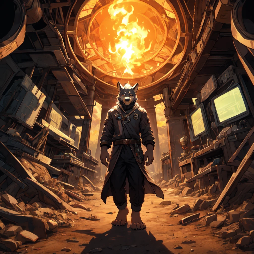((Barefoot furry character, full body, sharp image, focus image, furry male, plantigrade))

There is no time,
There's no space, there's no death,
There's no life, no more fear
For those who have chose to adhere.
The divine will continue our job
When the Greatest of Wars
Has destroyed all that's left
Of our world.
Our vessels in the sky
Built of living fibre,
What we've made will never die
In the Earth on Fire
Our knowledge, our lord
Safely locked inside those
Whose minds perish never more
Changing flesh as their clothes.
Time will go, the seeds will flourish in the soil
A new world brings a new round of the coil...

BREAK, ((science-fiction scenery)), ((hi-tech civilization)), intricate details, highly detailed, extreme detail, fine art, best quality, highres, (detailed face:1.5), ((full_body)), UHD, (((perfect hands))), low light