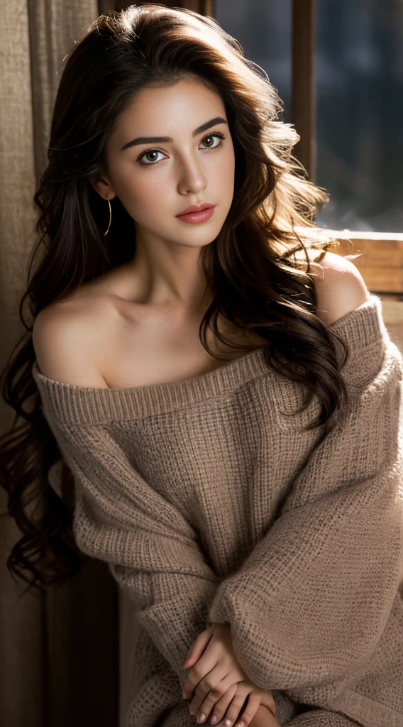 Highest quality, masterpiece, Ultra-high resolution, (Realistic:1.5), RAW Photos, One girl, Off the shoulder, In the Dark, Deep Shadow, Modest, Cold Light, Sexy Looks, Long Hair