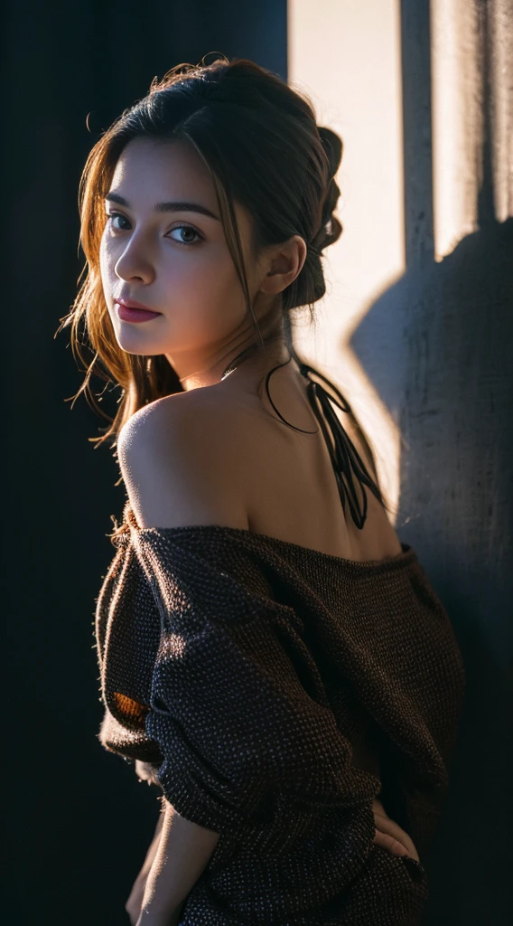 Highest quality, masterpiece, Ultra-high resolution, (Realistic:1.5), RAW Photos, One girl, Off the shoulder, In the Dark, Deep Shadow, Modest, Cold Light, Sexy Looks, Long Hair