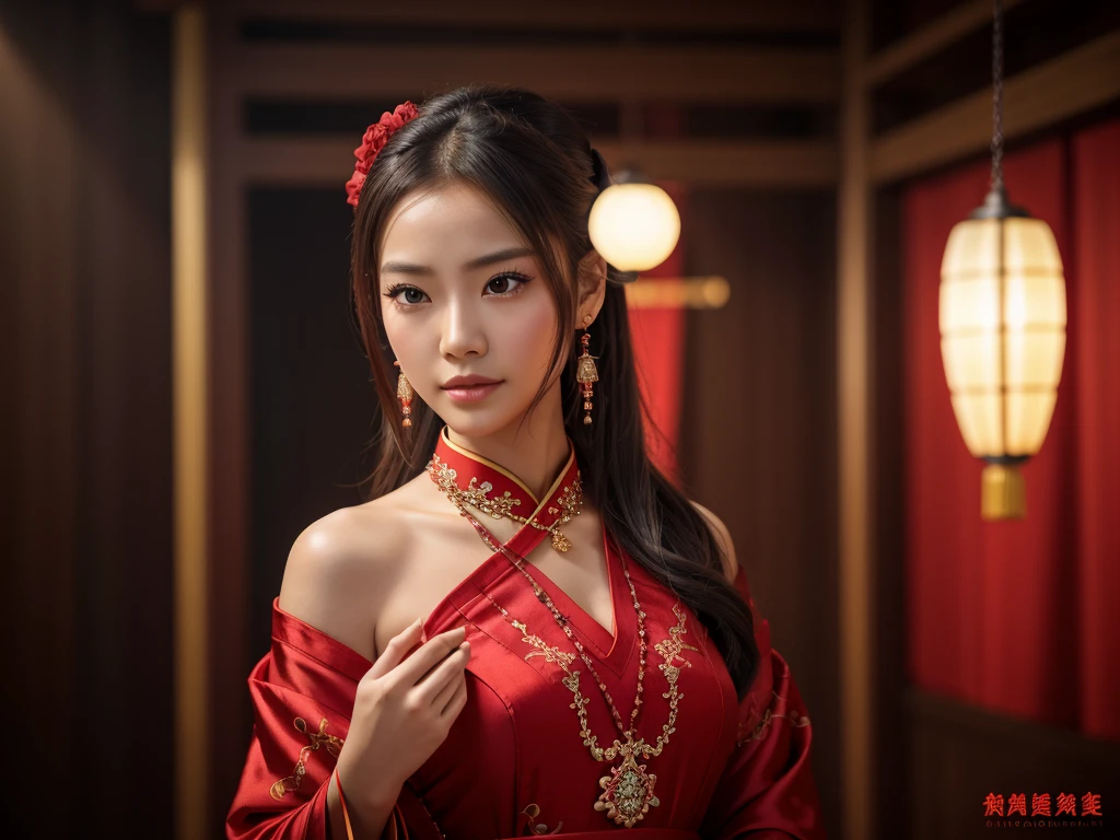 best quality, masterpiece, highres, 1girl, china hanfu,chinese architect background, red scarf, hair ornament,necklace, jewelry,Beautiful face,upon_body, tyndall effect,photorealistic, dark studio, rim lighting, two tone lighting,(high detailed skin:1.2), 8k uhd, dslr, soft lighting, high quality, volumetric lighting, candid, Photograph, high resolution, 4k, 8k, Bokeh,red dress girl