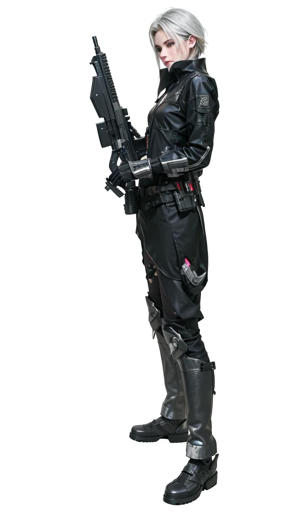 (RAW shooting, Photoreal:1.5, 8k, highest quality, masterpiece, ultra high resolution), perfect dynamic composition:1.2, Highly detailed skin and facial textures:1.2, Slim male ninja:1.3, Fight:1.2, beautiful and aesthetic, strong and powerful, perfect style:1.2, Fair skin, very beautiful face, (Medium ?????, ????? gap), (embarrassing smile, The expression on your face when you feel intense caress, Facial expression when feeling pleasure), (Wearing cyberpunk costume:1.1), (beautiful red eyes, Eyes that feel beautiful eros:0.8), (??????????:0.9, Bewitching:0.9), full body shot, fantasy cloth, silver short hair, black cloths gear, Asssasin,