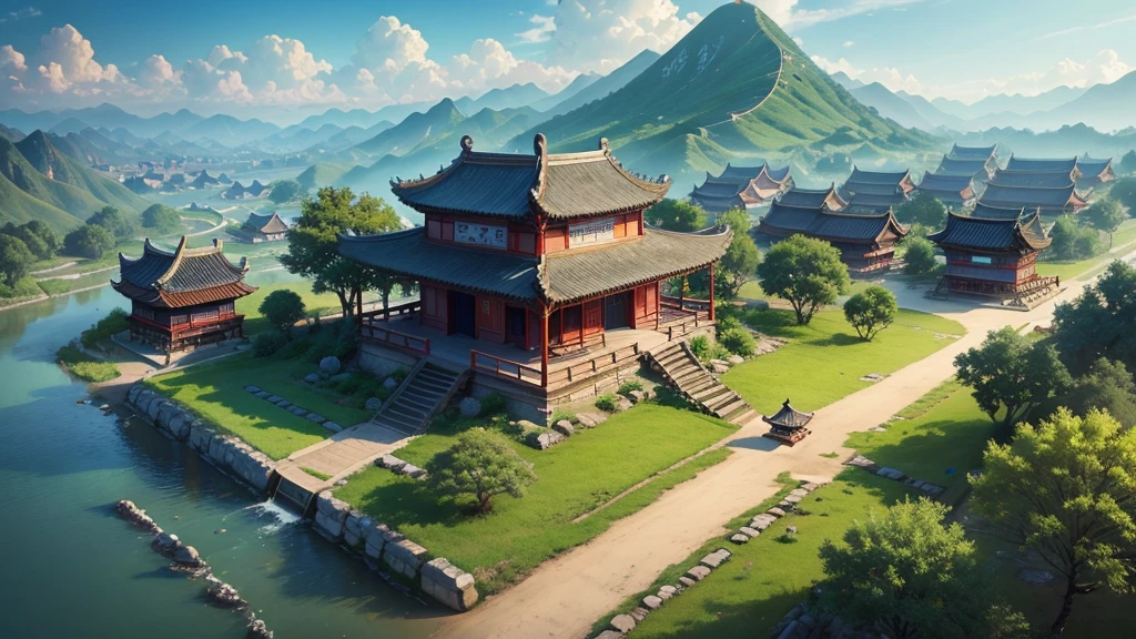Chinese ancient village, Aerial view, Photorealistic photos, High definition, 8K