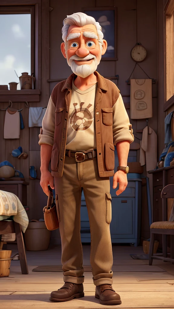 An old man entering a room His hair, silver and wispy, floats gently in the breeze, contrasting with the weathered lines etched deeply into his face, each wrinkle telling a story of decades gone by. His eyes, a piercing blue, sparkle with a mixture of wisdom and mischief, hinting at a life well-lived.
He wears a faded t-shirt, its original color long lost to countless washes. The fabric, soft and threadbare, clings to his thin frame, emblazoned with a vintage logo of a long-forgotten rock band. Over his t-shirt, he sports a pair of well-worn trousers, their khaki color now a patchwork of light and dark from years of use and repair. A brown leather belt, cracked but sturdy, cinches his waist, completing his casual ensemble.
His hands, calloused and strong, peek out from under his shirt sleeves, fingers stained with remnants of ink and oil, perhaps from a lifetime spent as a mechanic or an artist. He carries a cane, not out of necessity but more as a companion, its wooden handle polished smooth from years of contact.
His shoes are practical, sensible walking shoes that have seen many miles, their soles slightly worn but still serviceable. Around his neck hangs a simple chain, disappearing beneath his shirt, hinting at a cherished memento kept close to his heart.
Despite his age, he moves with a certain sprightliness, a lightness in his step that belies the years he has accumulated. He nods and smiles at passersby, a friendly acknowledgment that bridges the gap between generations. There is an air of resilience about him, a quiet strength that suggests he has weathered many storms and emerged stronger for it.