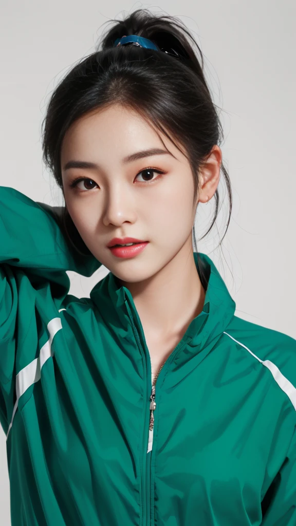best quality、Very detailed、Finely、high resolution、8k wallpaper、Perfect dynamic composition、Close-up of a woman wearing a green jacket,She is posing for a picture, wenfei ye, Inspired by Ma Yuanyu, Beautiful Chinese model, Bae Suzy, li zixin, Lee Ji-eun, Lee Ji-eun, lulu chen, lu ji, Xue Han, Wenjun Lin, Portrait of a Korean female idol, author:unbelievable