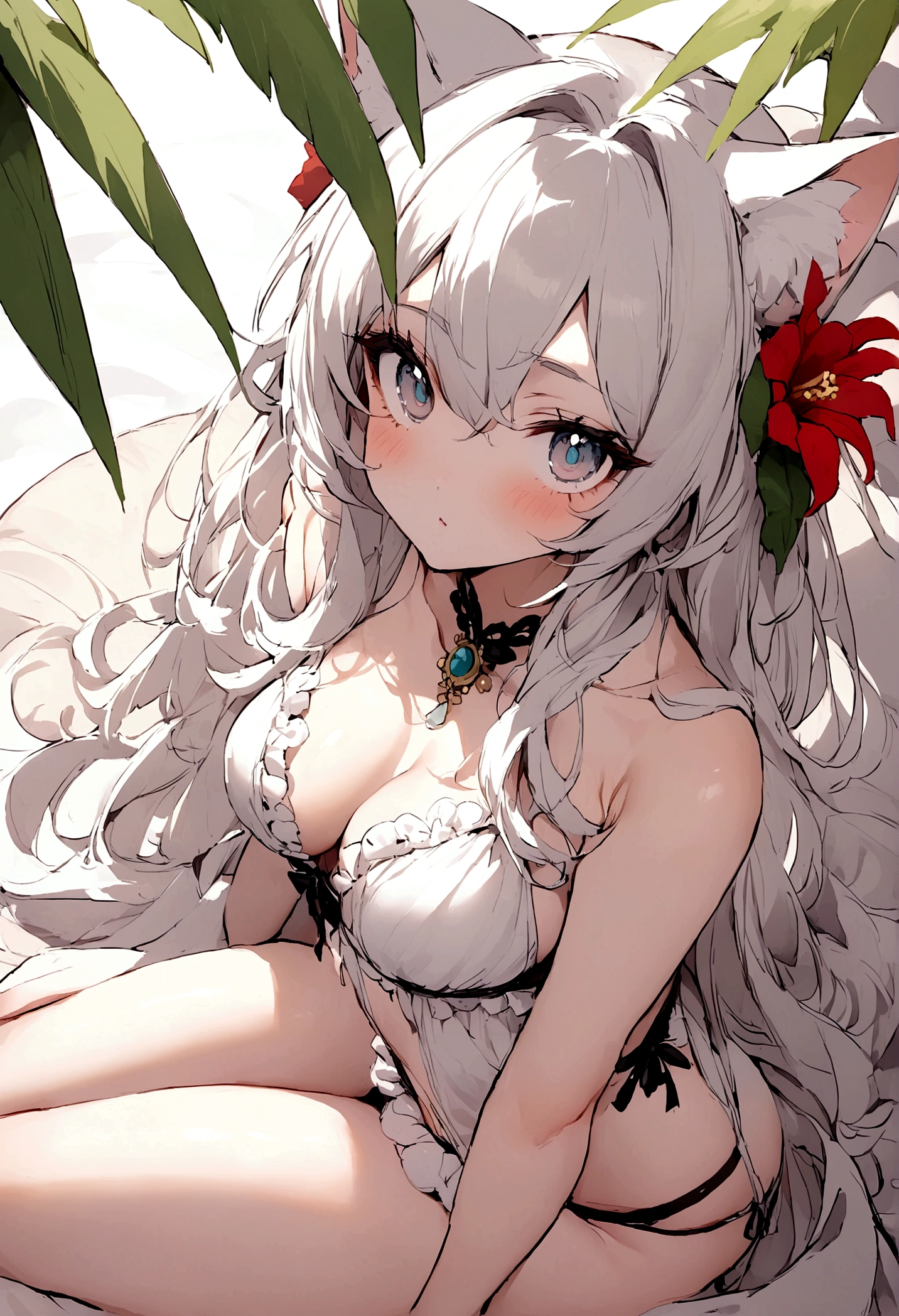 beautiful，(Sexy)，Elegant women，Mature，big eyes，Long hair，Summer，Cat ear，cute