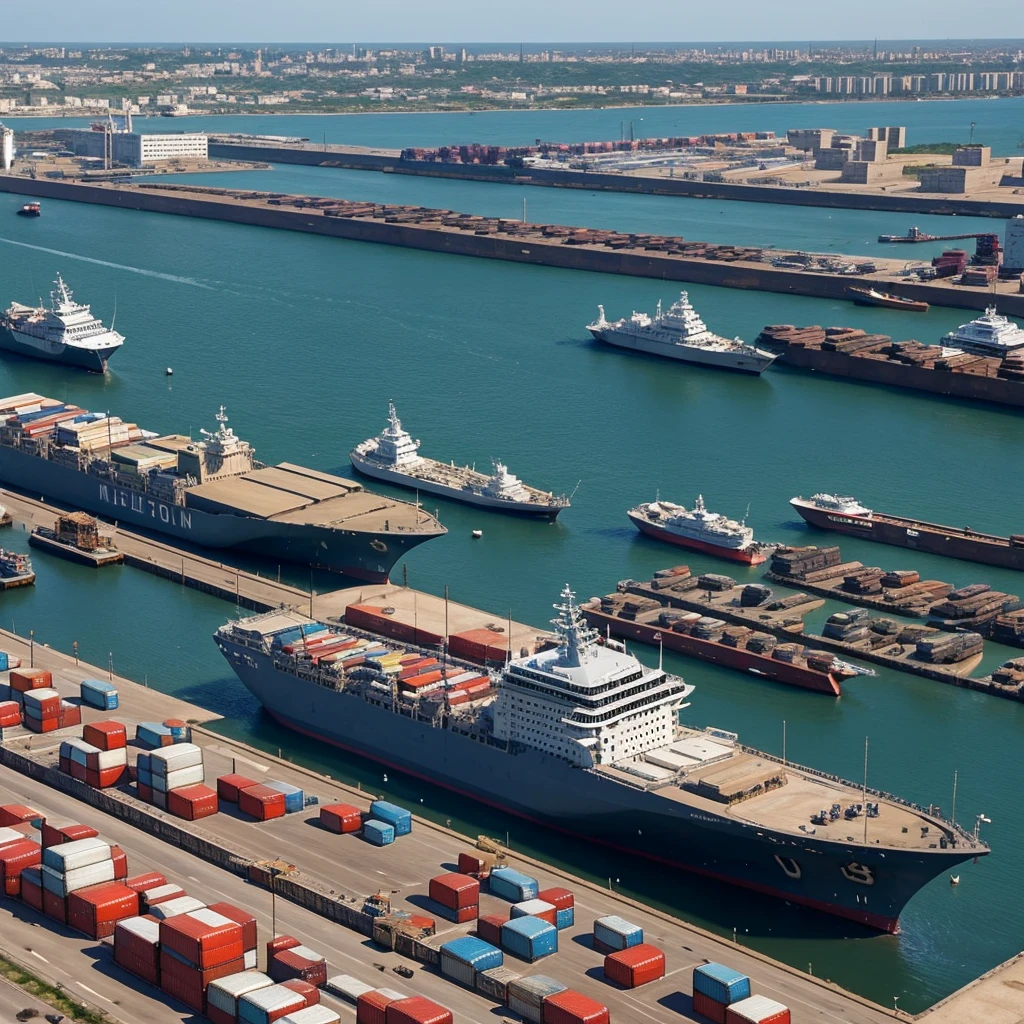 **Concept: Port of Veracruz in 1846**

1. **Prosperous Harbor**: 
   - A bustling port with a multitude of ships, including large, advanced military vessels and merchant ships.
   - Modern docks with cranes and loading equipment.
   - Warehouses and storage facilities filled with goods, reflecting strong trade activity.

2. **Advanced Infrastructure**:
   - Well-maintained and wide cobblestone streets leading from the port into the city.
   - Newly constructed buildings with European architectural influences, indicating wealth and stability.
   - Visible signs of modern technology of the era, like steam engines and railways leading to the port.

3. **Military Presence**:
   - Fortified structures with well-dressed, disciplined soldiers patrolling, showcasing military strength.
   - A naval fleet docked at the port, with soldiers and sailors in uniform, some conducting drills or loading supplies.

4. **Economic Vibrancy**:
   - Markets near the port teeming with vendors selling diverse goods from all over the world.
   - Well-dressed civilians, merchants, and traders engaging in commerce.
   - Signs of foreign delegations and traders, indicating international trade relations.

5. **Natural Setting**:
   - The blue waters of the Gulf of Mexico with a clear sky and a few seagulls.
   - Lush tropical vegetation surrounding the city, with palm trees and colorful flora.

This scenario would depict Veracruz as a thriving hub of commerce and military power, reflecting Mexico's significant advancements and stability.