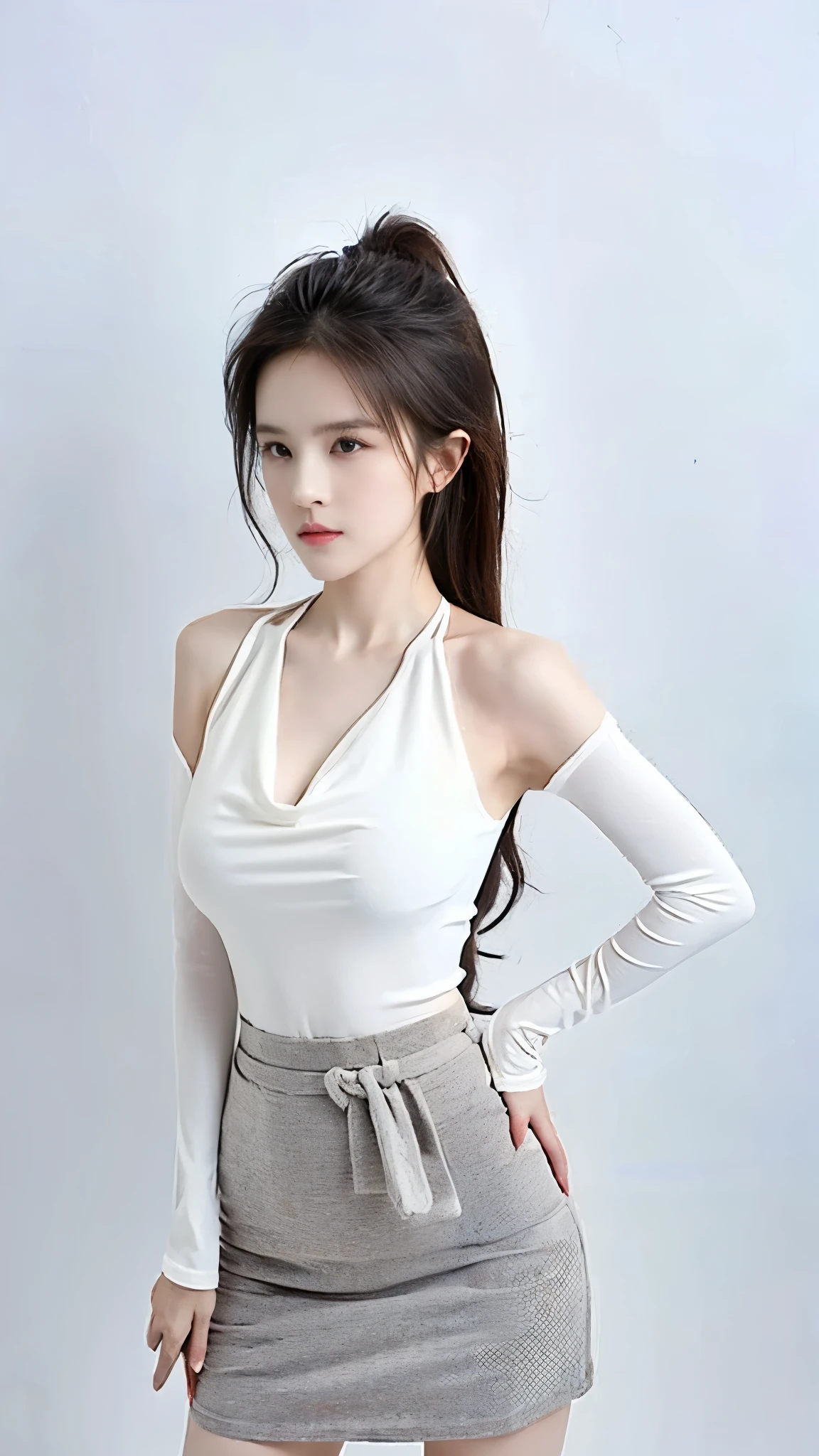 rayen dress
short dress
long sleeves
sleeves past wrists
cleavage, ((I-type Valley)), LiuYiFei, ((Big breasts)), ((Standing)), ((Elegant posture, Charming posture)), ((cowboy shot)), masterpiece，best quality，High target质量，High target清晰度，High target质量的纹理，High target质量的阴影，High target细节，beautiful细节，Fine details，Extremely detailed CG，Detailed texture，lifelike的面部表现，lifelike的，rich and colorful，Beautifully，Clear focus，(Intricate details，Pure love face_v1:0.5)，(细节美Beautifully脸，(细节美Beautifully眼睛)，perfect比例的脸，High targetSkin details，Skin details，The best ratio of four fingers and one thumb，emaciated:1.3)，1 girl，************，High target，(光滑的Abdominal muscles:1.55)，(Abdominal muscles:0.5)，beautiful，perfect，High target，((Large Breasts, Large Breasts, Large Breasts)), ((Bare shoulders)), ((The skirt is very short)), (Long legs)，(Straight Legs)，(Thin waist)，((White skin))，White skin，((White skin))，(Emma Watson)，Large Breasts，((bule))，Light Blonde Hair，Stand with your legs apart，Looking at the audience，whole body，Portrait of cute blonde girl，Random scenes，Random shooting angles, A strand of hair，lifelike，High target品质渲染，Amazing Art，High target品质，film texture，Fuji XT3，dream