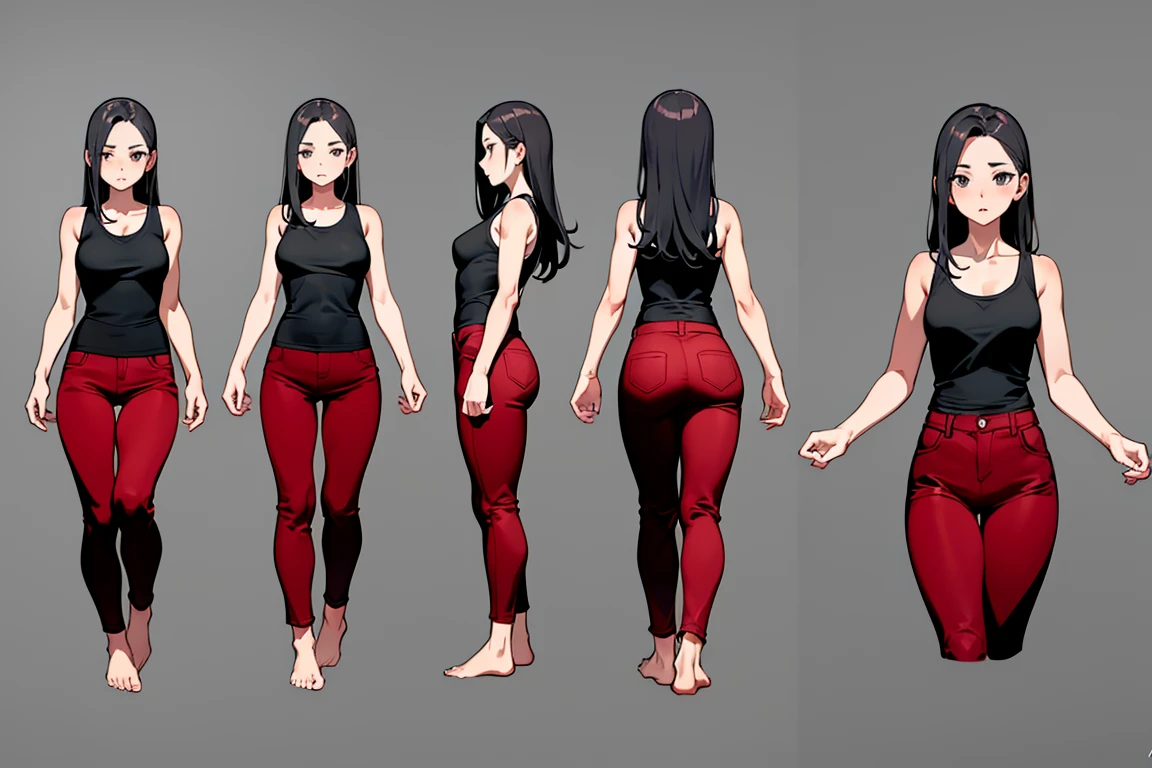 older female, busty, massive ass, tiny waist, classy, multiple views of the same character,model sheet,chatacter sheet, character sheet, front view, feet together, standing straight, arms extended to the sides, side view, profile view, standing look to the right
