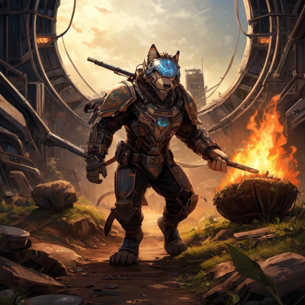 ((Barefoot furry character, full body, sharp image, focus image, furry male, plantigrade)), (((wearing glass helmet with flicking monitor)))
There is no time,
There's no space, there's no death,
There's no life, no more fear
For those who have chose to adhere.
The divine will continue our job
When the Greatest of Wars
Has destroyed all that's left
Of our world.
Our vessels in the sky
Built of living fibre,
What we've made will never die
In the Earth on Fire
Our knowledge, our lord
Safely locked inside those
Whose minds perish never more
Changing flesh as their clothes.
Time will go, the seeds will flourish in the soil
A new world brings a new round of the coil...
BREAK, ((science-fiction scenery)), ((hi-tech civilization)), intricate details, highly detailed, extreme detail, fine art, best quality, highres, (detailed face:1.5), ((full_body)), UHD, (((perfect hands))), low light