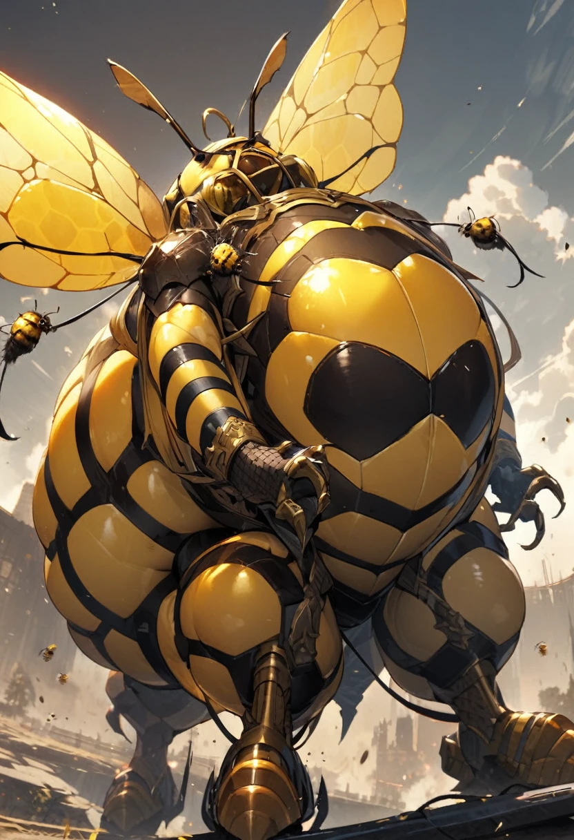 extremely detailed lance that looks like a bee's stinger with large bee like wings on his back