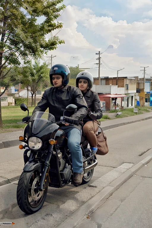 Two people are traveling on motorcycles