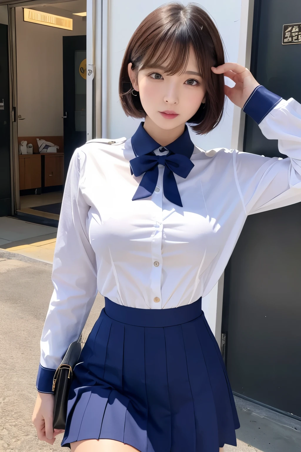 Uniform jk、Bob、Her  are about F cup、Clothing、I&#39;m masturbderwear is visible