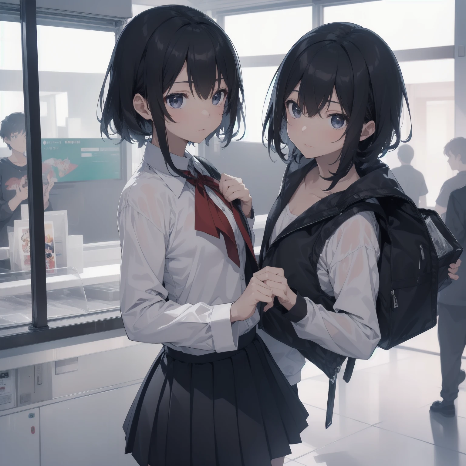 ultra-absurdres-Top quality by artist God, ultra-detailed, high resolution, anime moe artstyle, best anime 8k konachan wallpaper, pixiv contest winner, pool:2810, perfect anatomy,break, 1girl, (Please draw a girl walking sleepily to school alone. )break,(Solo,little female, 13-year-old:1.3),Full limbs, complete fingers,a junior high school student, (very short hair), short cut, flat chest, , small butt, small black eyes, beautiful detailed eyes, well-proportioned iris and pupils, expressive eyes, highres detailed hair, soft expression, salor school_uniform, sailor collar, serahuku, bow, pleated skirt,(Detailed Lighting), (Detailed background), in the School commute route. break,dewy skin, perspiration on the skin,skin texture, fine lines, pores, natural imperfections,light reflections, glossy skin, shiny skin,break, Best cinematic lighting powered by famous artist, 8k,beauty illustration,photoshop_(medium),very aesthetic,break,((artist:enkyo_yuuichirou )), artist:clamp ,artist:carnelian ,artist:kantoku ,