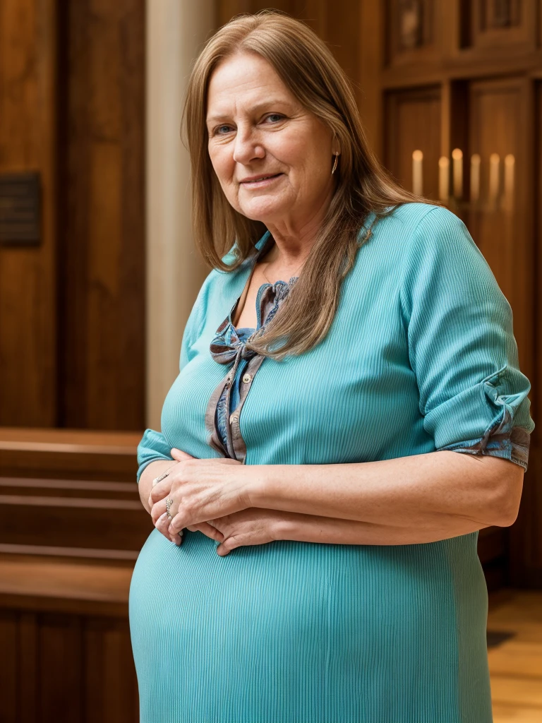 Margaretha Krook, her name is Agneta, high quality, 1 old woman, ((55-year-old plump swedish woman)), ((55 years old)), (((wrinkled body))), ((long brown hair)), ((green eyes)), no make up, (pale skin), (((Fat Body))), dynamic pose, she is wearing fashionable and stylish swedish Generation X wear different color, happy, exuberant, BACKGROUND: indoor: Vasa Museum, Stockholm