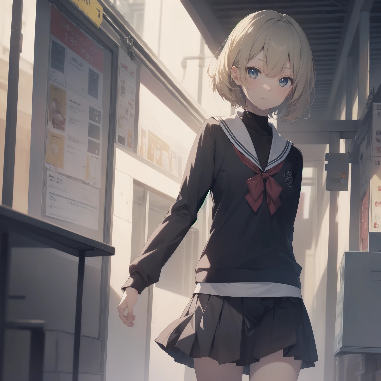 ultra-absurdres-Top quality by artist God, ultra-detailed, high resolution, anime moe artstyle, best anime 8k konachan wallpaper, pixiv contest winner, pool:2810, perfect anatomy,break, 1girl, (Please draw a girl walking sleepily to school alone. )break,(Solo,little female, 13-year-old:1.3),Full limbs, complete fingers,a junior high school student, (very short hair), short cut, flat chest, , small butt, small black eyes, beautiful detailed eyes, well-proportioned iris and pupils, expressive eyes, highres detailed hair, soft expression, salor school_uniform, sailor collar, serahuku, bow, pleated skirt,(Detailed Lighting), (Detailed background), in the School commute route. break,super detailed skin, Best cinematic lighting powered by famous artist, 8k,beauty illustration,photoshop_(medium),very aesthetic,break,((artist:enkyo_yuuichirou )), artist:clamp ,artist:carnelian ,artist:kantoku ,
