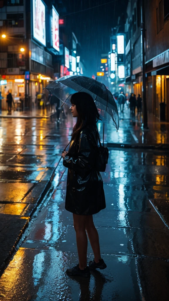 A rain-soaked sidewalk　City of night