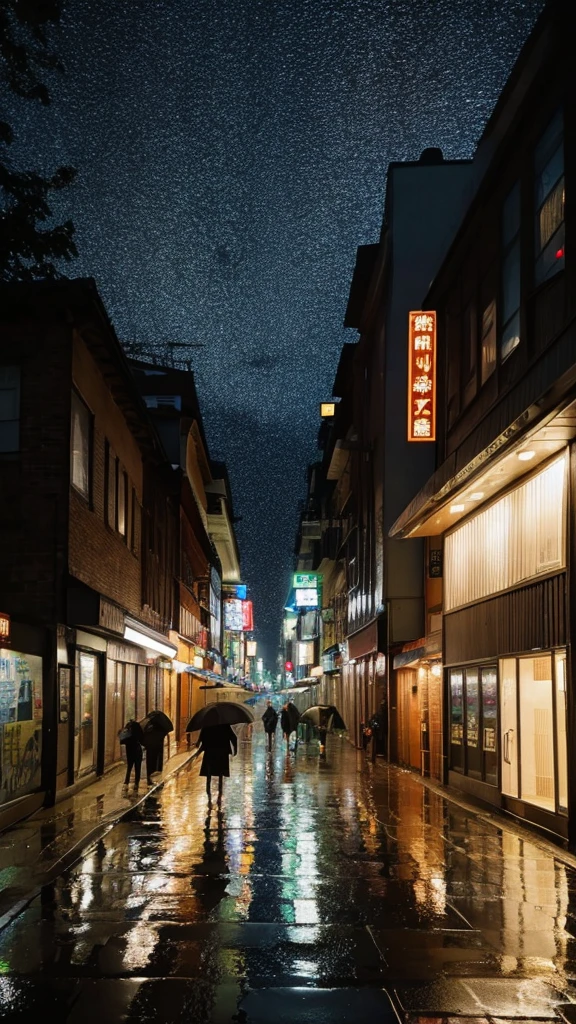 A rain-soaked sidewalk　City of night