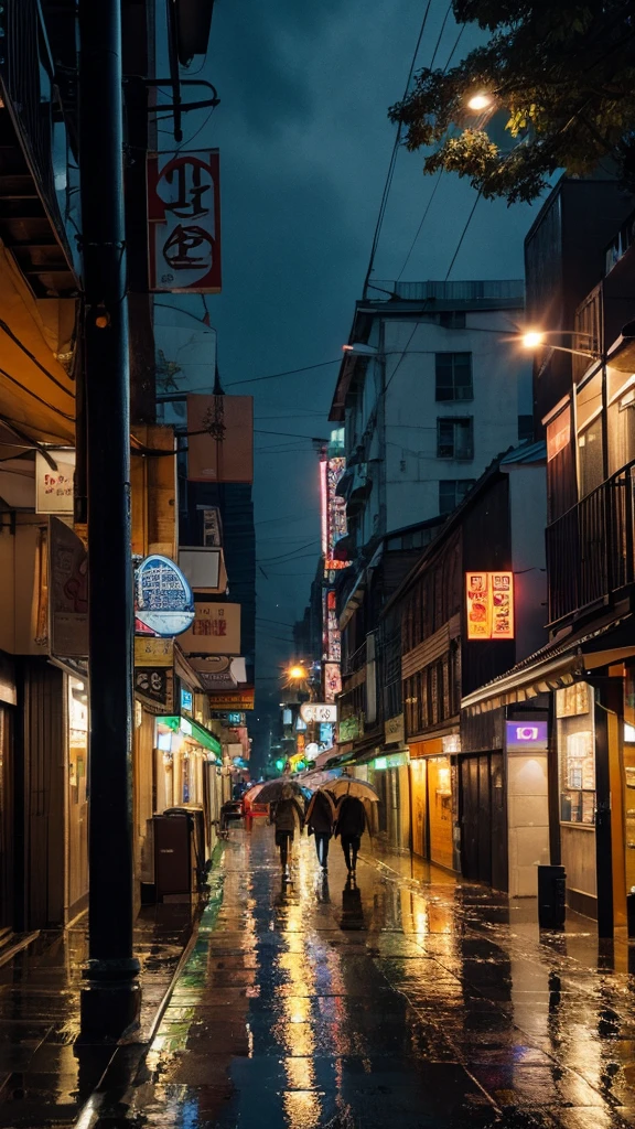 A rain-soaked sidewalk　City of night