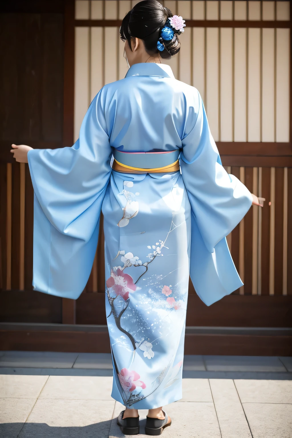 kimono　kimono　light blue　Back view　band
