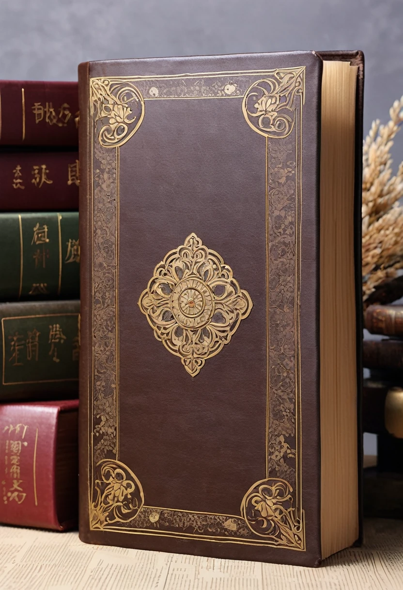 A book cover,主题是欧洲Vintage books,Collection room,Vintage books,Medieval retro style,Dark brown,古书籍Collection room