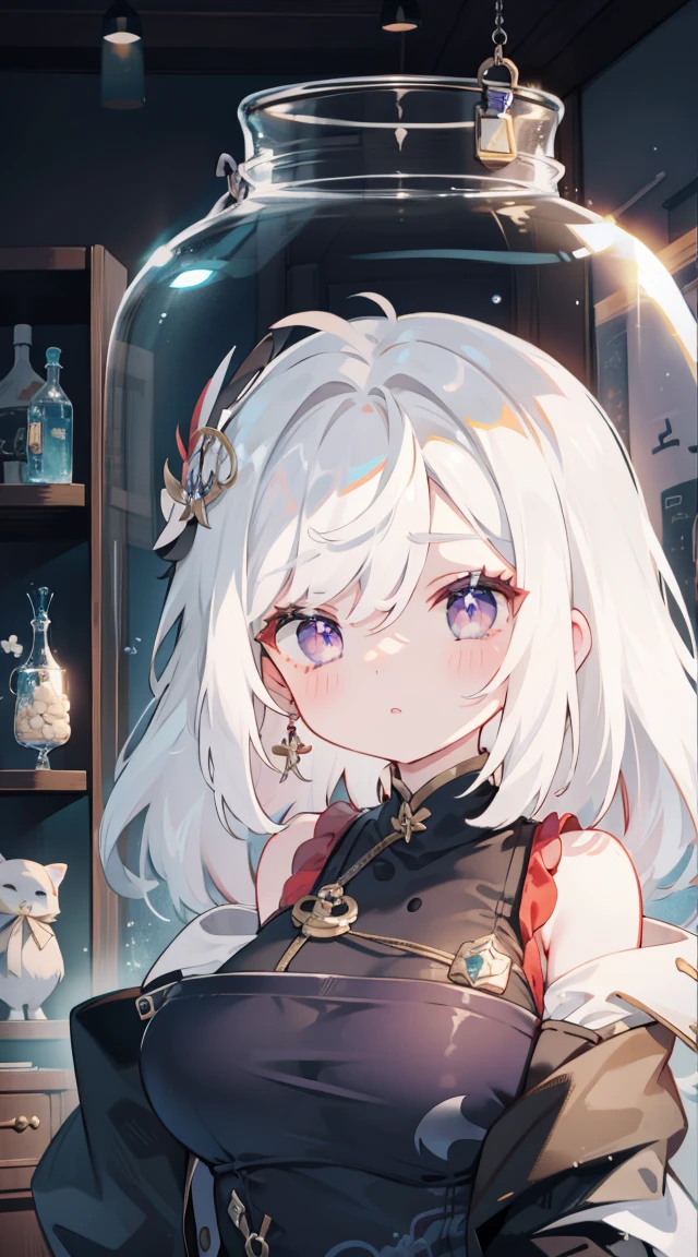 (((((In the tank))))))、A girl、White hair,Purple Eyes,In a jar、cute